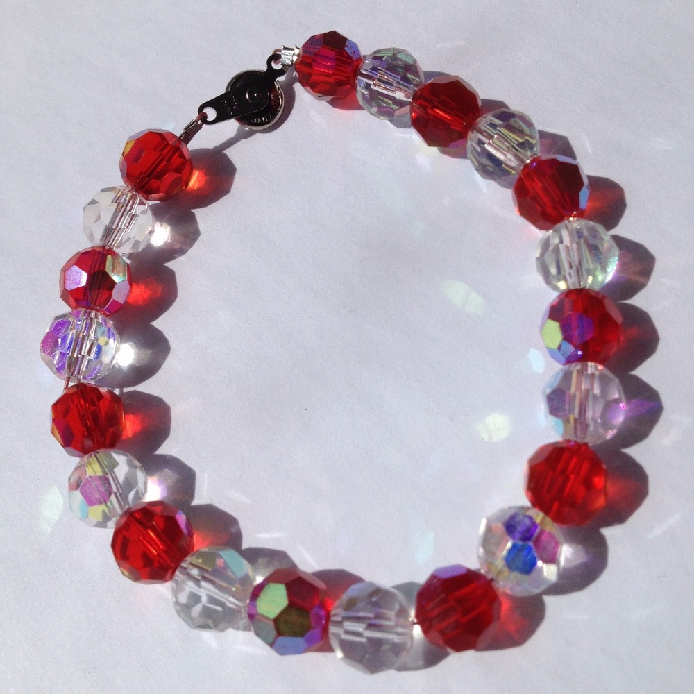 Crystal Beaded Read and Transparent Bracelet